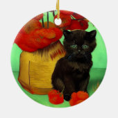 Van Gogh Black Kitten Red Blume Keramik Ornament (Hinten)