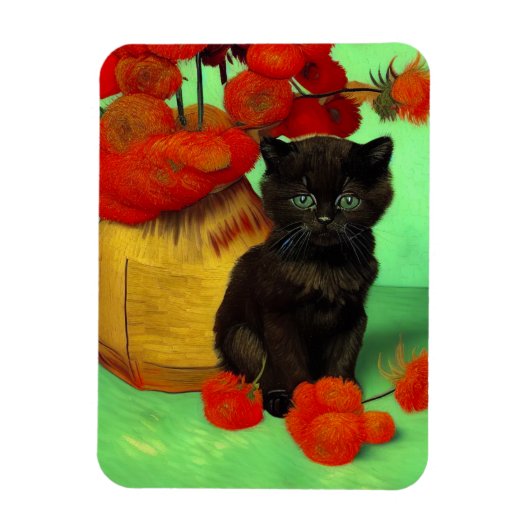 Van Gogh Black Kitten Red Blume Magnet (Vertikal)