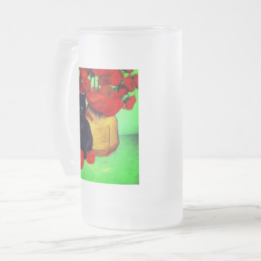 Van Gogh Black Kitten Red Blume Mattglas Bierglas (Vorderseite Links)