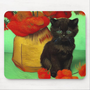 Van Gogh Black Kitten Red Blume Mousepad