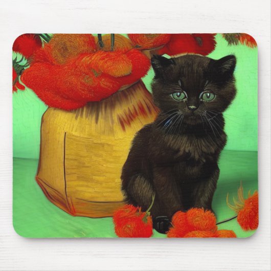 Van Gogh Black Kitten Red Blume Mousepad (Vorne)