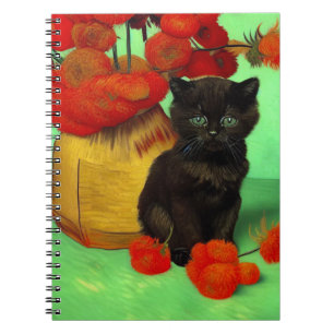 Van Gogh Black Kitten Red Blume Notizblock