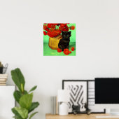 Van Gogh Black Kitten Red Blume Poster (Heimbüro)