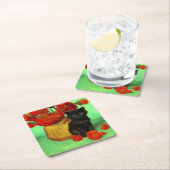 Van Gogh Black Kitten Red Blume Rechteckiger Pappuntersetzer (Vor Ort)