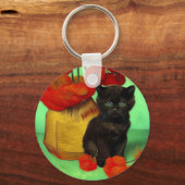 Van Gogh Black Kitten Red Blume Schlüsselanhänger (Rückseite)