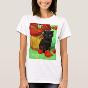 Van Gogh Black Kitten Red Blume T-Shirt