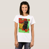 Van Gogh Black Kitten Red Blume T-Shirt (Vorne ganz)