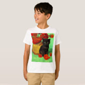 Van Gogh Black Kitten Red Blume T-Shirt (Vorne ganz)