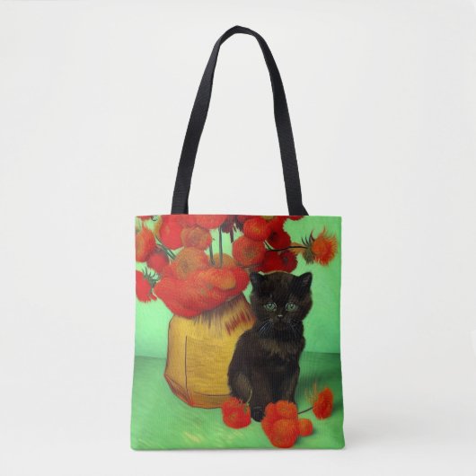 Van Gogh Black Kitten Red Blume Tasche (Vorderseite)