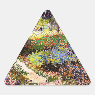 Van Gogh blühender Garten in Arles Florale Kunst Dreieckiger Aufkleber