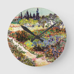 Van Gogh blühender Garten in Arles Florale Kunst Runde Wanduhr