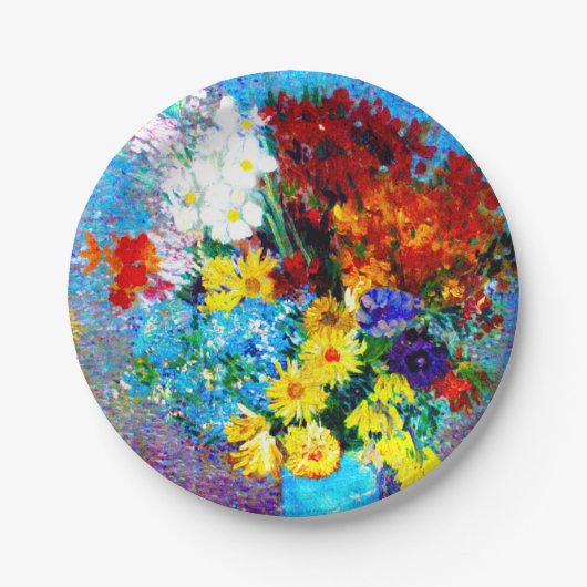 Van Gogh-Blume in einer Blauen Vase Pappteller (Vorderseite)