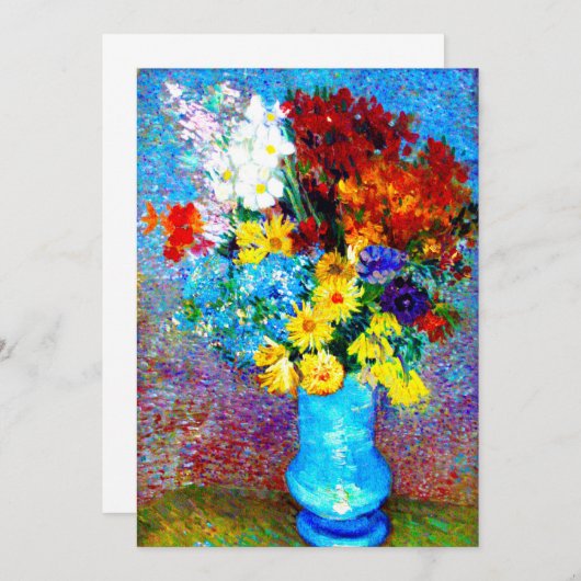 Van Gogh-Blume in einer Blauen Vase Save The Date (Vorne/Hinten)