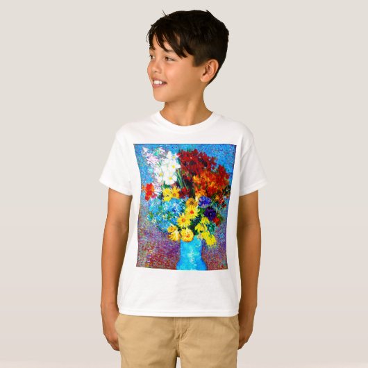 Van Gogh-Blume in einer Blauen Vase T-Shirt (Vorne ganz)