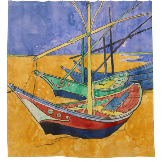 Van Gogh Boats Impressionismus Beach Duschvorhang (Vorderseite)
