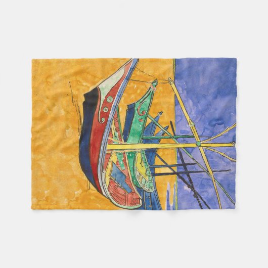 Van Gogh Boats Impressionismus Beach Fleecedecke (Vorderseite (Horizontal))