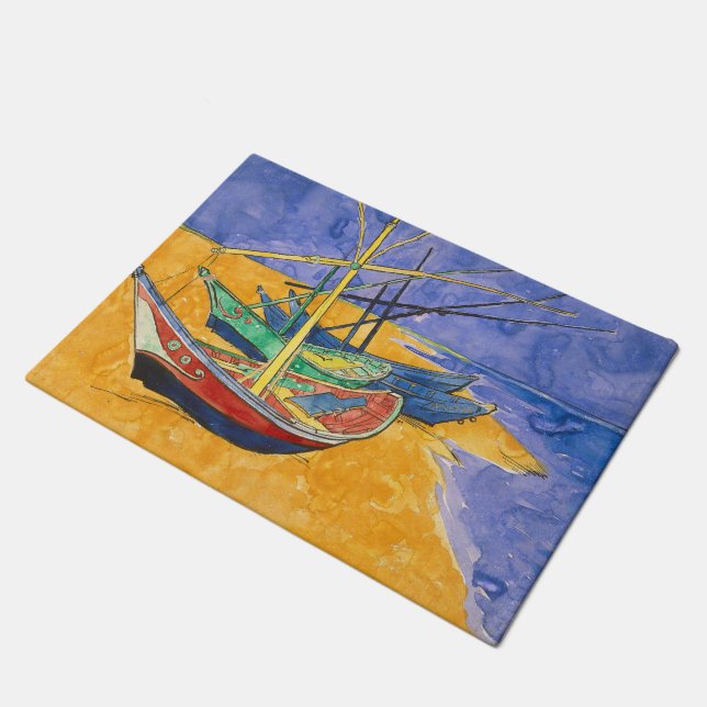 Van Gogh Boats Impressionismus Beach Fußmatte (Schrägansicht)