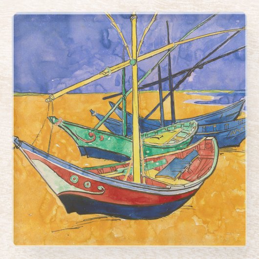 Van Gogh Boats Impressionismus Beach Glasuntersetzer (Vorderseite)