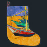 Van Gogh Boats Impressionismus Beach Kleiner Weihnachtsstrumpf<br><div class="desc">Von Vincent Van Gogh - dieses berühmte impressionistische Gemälde von Booten heißt Boats am Strand von Saintes-Maries. Es ist ein buntes und wunderschönes Aquarellbild von Vincent Van Gogh.</div>