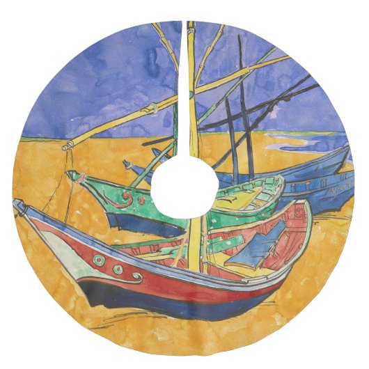 Van Gogh Boats Impressionismus Beach Polyester Weihnachtsbaumdecke (Vorderseite)