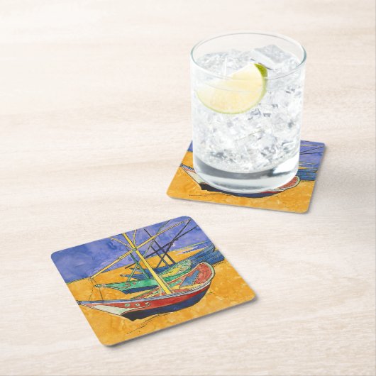 Van Gogh Boats Impressionismus Beach Rechteckiger Pappuntersetzer (Vor Ort)