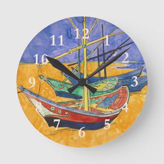 Van Gogh Boats Impressionismus Beach Runde Wanduhr (Vorderseite)