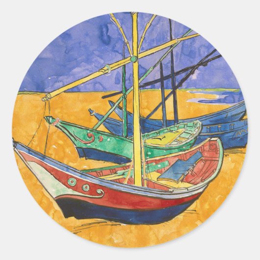Van Gogh Boats Impressionismus Beach Runder Aufkleber (Vorderseite)