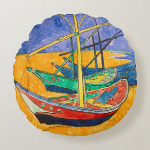 Van Gogh Boats Impressionismus Beach Rundes Kissen