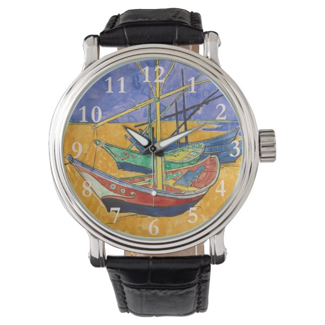 Van Gogh Boote Impressionismus Strand Armbanduhr (Vorderseite)