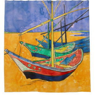 Van Gogh Boote Impressionismus Strand Duschvorhang