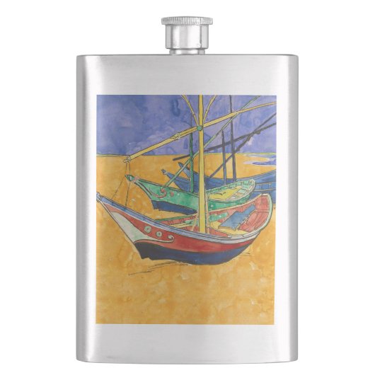 Van Gogh Boote Impressionismus Strand Flachmann (Vorderseite)