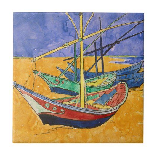 Van Gogh Boote Impressionismus Strand Fliese (Vorderseite)