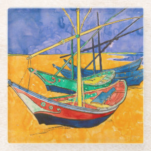 Van Gogh Boote Impressionismus Strand Glasuntersetzer
