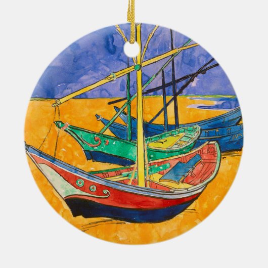 Van Gogh Boote Impressionismus Strand Keramik Ornament (Hinten)