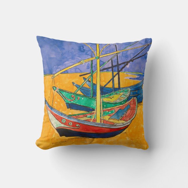 Van Gogh Boote Impressionismus Strand Kissen (Vorderseite)