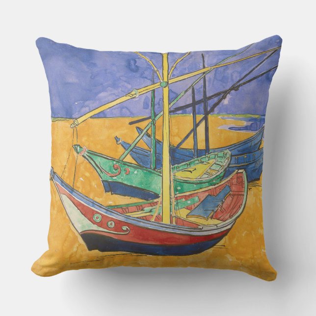 Van Gogh Boote Impressionismus Strand Kissen (Vorderseite)