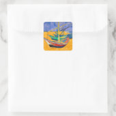 Van Gogh Boote Impressionismus Strand Quadratischer Aufkleber (Tasche)