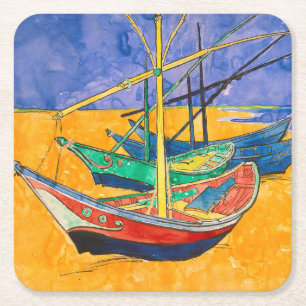 Van Gogh Boote Impressionismus Strand Rechteckiger Pappuntersetzer