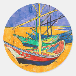Van Gogh Boote Impressionismus Strand Runder Aufkleber