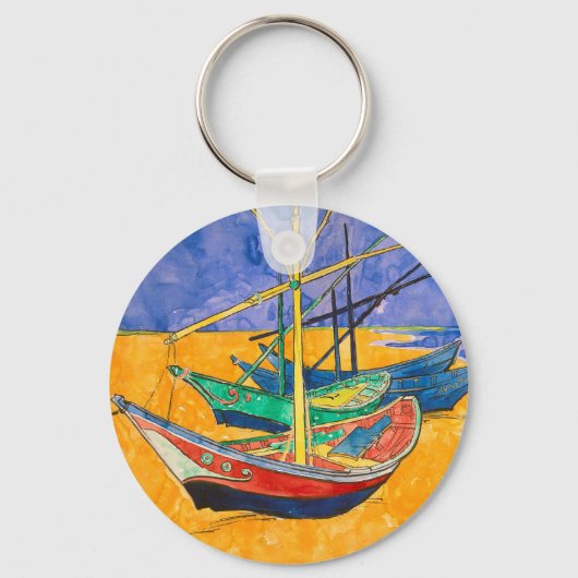 Van Gogh Boote Impressionismus Strand Schlüsselanhänger (Vorderseite)