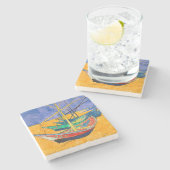 Van Gogh Boote Impressionismus Strand Steinuntersetzer (Seitenansicht)