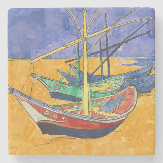 Van Gogh Boote Impressionismus Strand Steinuntersetzer (Vorderseite)