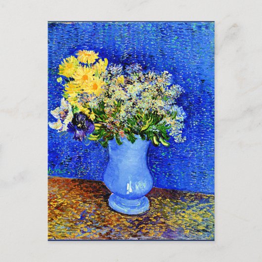 Van Gogh - Bouquet der Blume in einer blauen Vase Postkarte (Vorderseite)