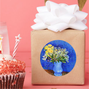 Van Gogh - Bouquet der Blume in einer blauen Vase Runder Aufkleber