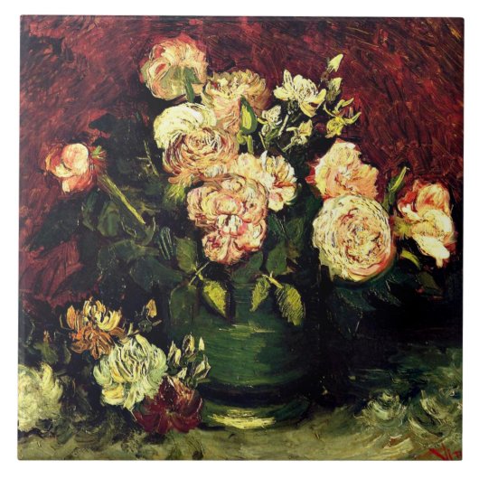 Van Gogh - Bowl mit Peonies und Rose Fliese (Vorderseite)