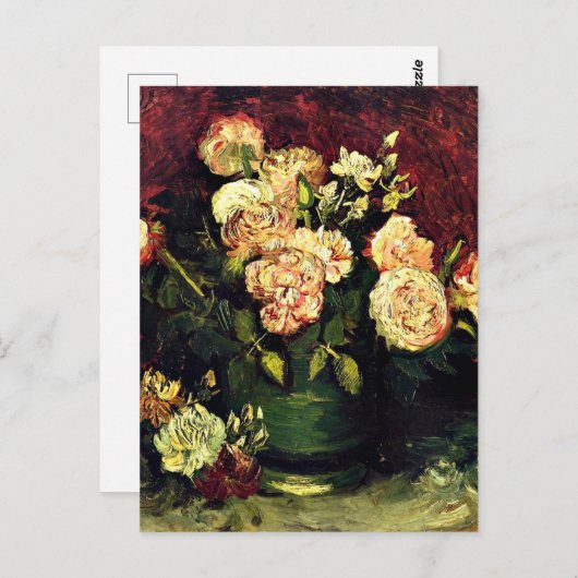 Van Gogh - Bowl mit Peonies und Rose Postkarte (Vorne/Hinten)