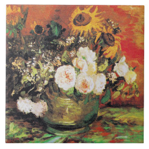Van Gogh - Bowl mit Sonnenblumen, Rose... Fliese