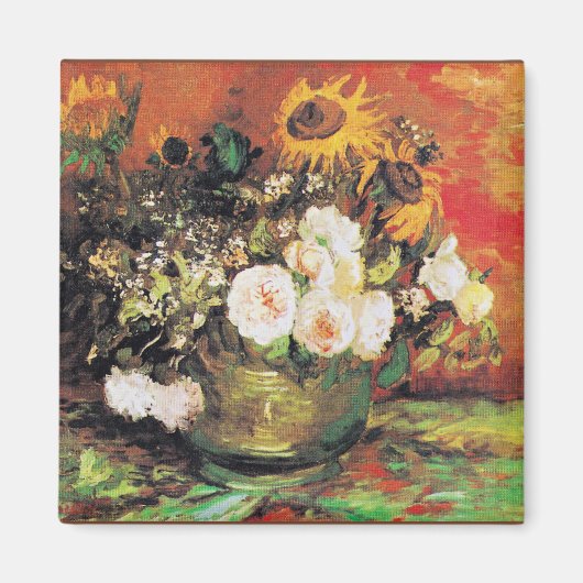 Van Gogh - Bowl mit Sonnenblumen, Rose... Magnet (Vorne)
