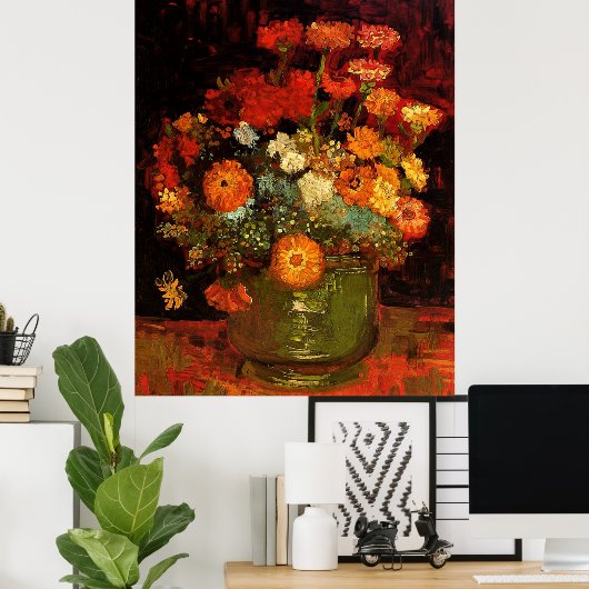 Van Gogh - Bowl mit Zinnias Poster (Heimbüro)