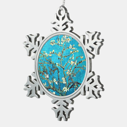 Van Gogh: Branches with Almond Blossoms Schneeflocken Zinn-Ornament (Rechts)